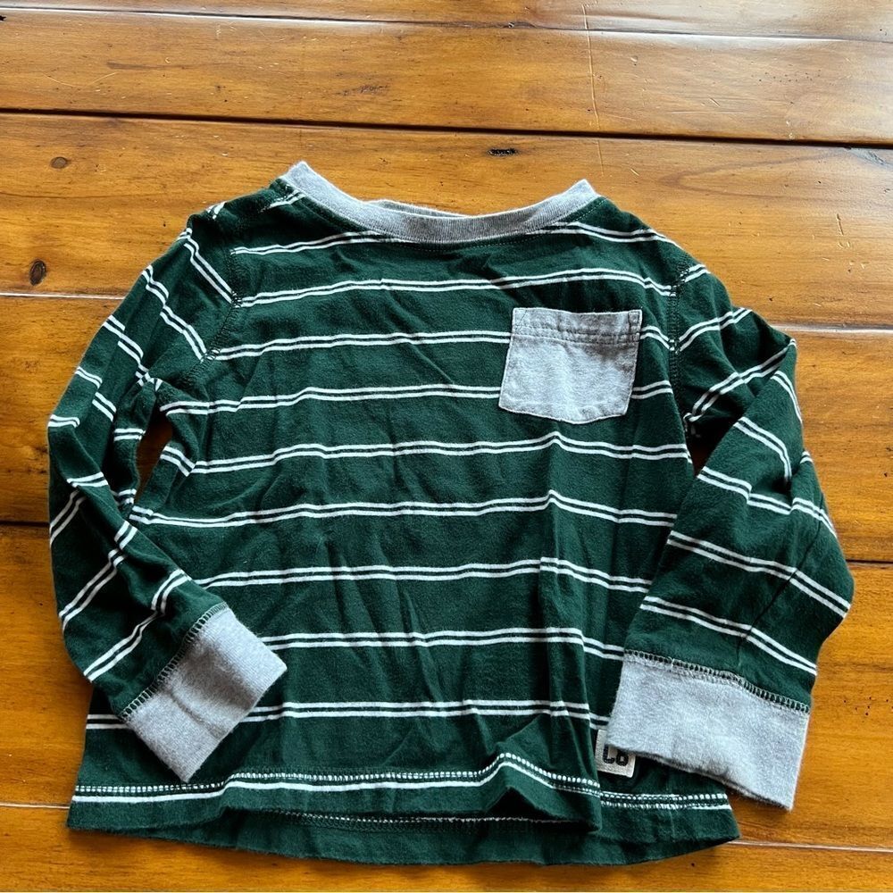 🍭6/$30 Crazy 8 Boy’s Hunter Green and Gray striped long sleeve shirt - 2T